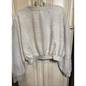 Zara Women's Cropped Crew Neck Oversized Pullover Sweatshirt Heather Grey Large